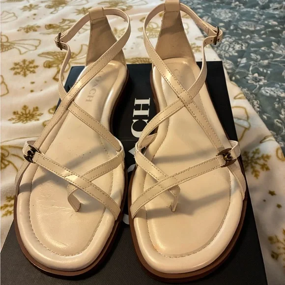 Coach Elegant White Strappy Sandals Sold Out Online Heel 0.5” EUC Wore 2 Times - Picture 8 of 9